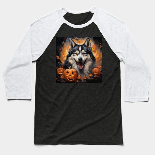 Halloween Alaskan Malamute Baseball T-Shirt by NatashaCuteShop